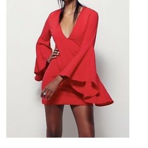 Free people, bell sleeve, red, mini dress, v neck, Valentine dress